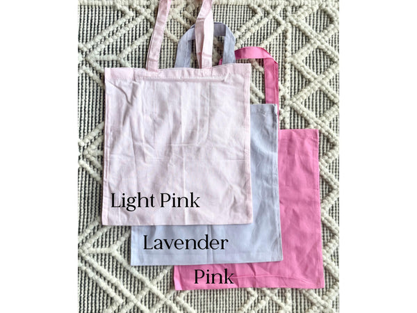 Personalized Name Tote Bag Pink Bridesmaid Lavender Custom Girl Party Birthday Trip Party Favor Maid of Honor Library School Roommate Gift