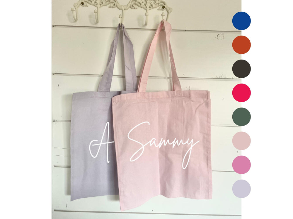 Personalized Name Tote Bag Pink Bridesmaid Lavender Custom Girl Party Birthday Trip Party Favor Maid of Honor Library School Roommate Gift