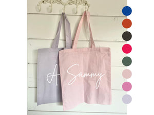 Personalized Name Tote Bag Pink Bridesmaid Lavender Custom Girl Party Birthday Trip Party Favor Maid of Honor Library School Roommate Gift