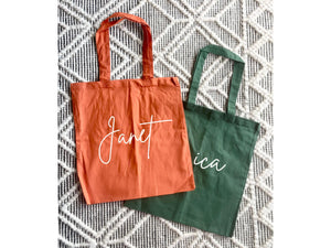 Personalized Name Tote Bag Pink Bridesmaid Lavender Custom Girl Party Birthday Trip Party Favor Maid of Honor Library School Roommate Gift