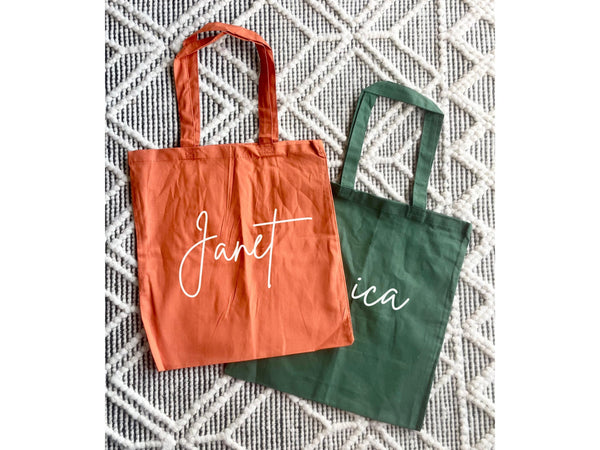 Personalized Name Tote Bag Pink Bridesmaid Lavender Custom Girl Party Birthday Trip Party Favor Maid of Honor Library School Roommate Gift