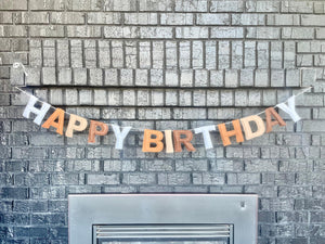 100% Natural Wool Boho Felt Happy Birthday Neutral Garland Unisex Pre Strung Eco Friendly Earth Tone Beige Boy Bday Banner Girl Adjustable
