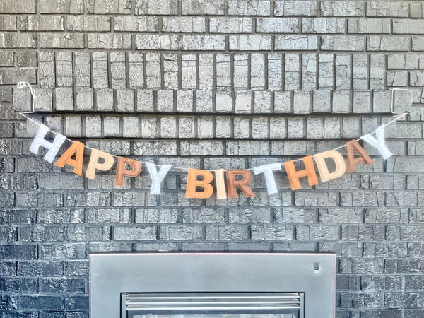 100% Natural Wool Boho Felt Happy Birthday Neutral Garland Unisex Pre Strung Eco Friendly Earth Tone Beige Boy Bday Banner Girl Adjustable