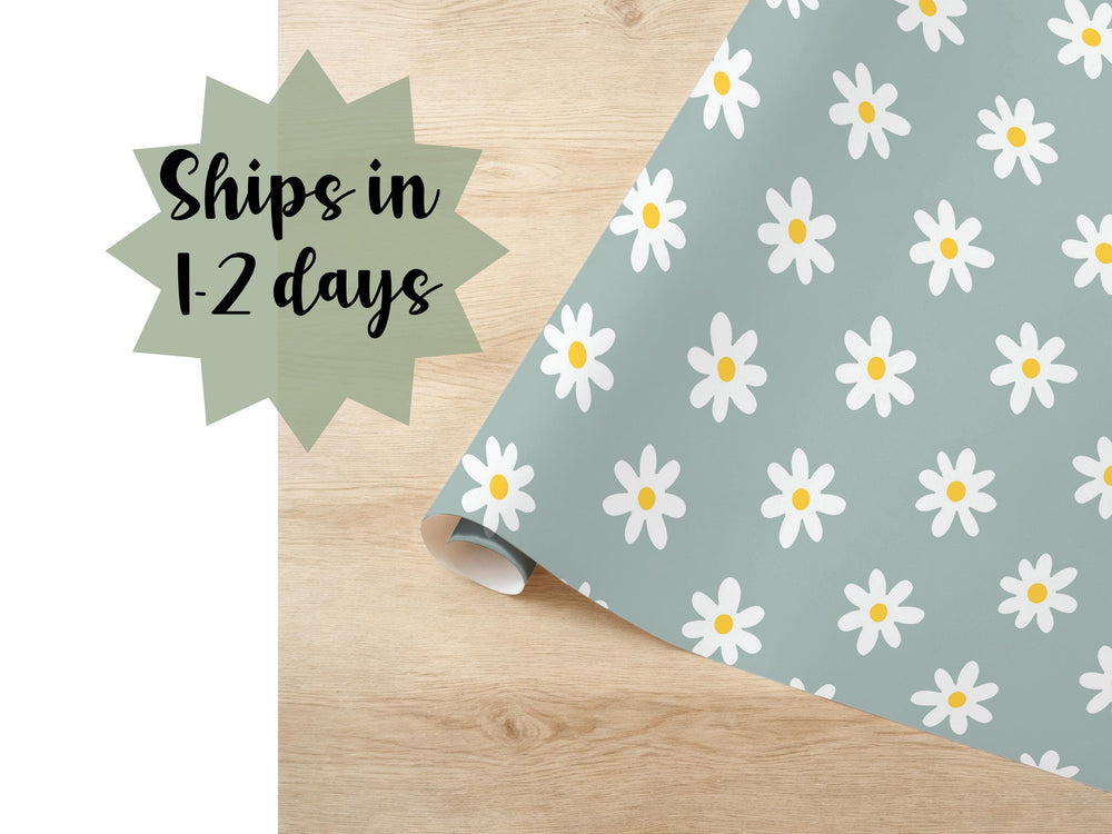 Daisy Wrapping Paper Floral Pattern Gift Wrap Special Occasion Nature Inspired Packaging for Birthdays Wedding Retro Flower Cute Blue Summer
