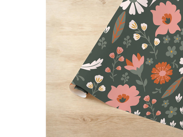 Forest Green Wildflower Wrapping Paper Floral Pattern Gift Wrap Special Occasion Nature Inspired Packaging Birthday Wedding Greenery Print