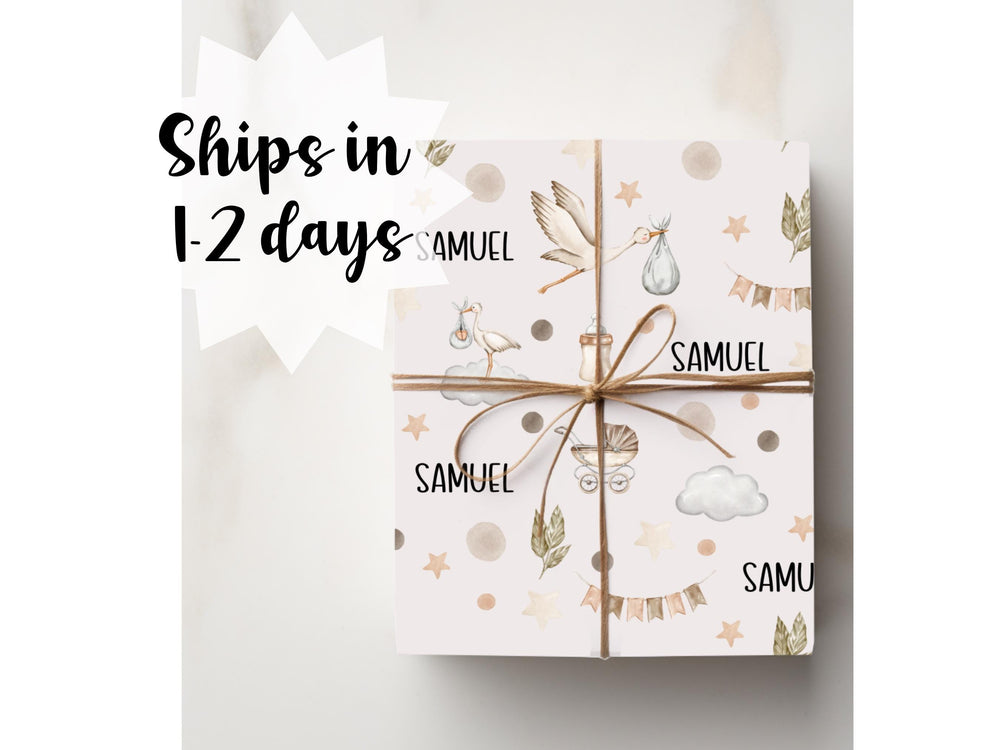 Custom Name Boho Baby Boy Shower Gift Wrapping Paper Mom to be Gift Wrap Special Occasion Personalized Baby Mommy Minimalist Present Wrap