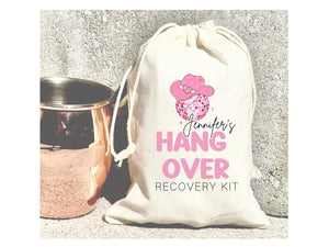 Personalized Bridal Party Hangover Kit Bag Custom Name Bachelorette Disco Pink Goodie Bag Birthday Trip Girls Recovery Kit Survival Cowgirl