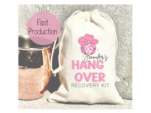 Personalized Bridal Party Hangover Kit Bag Custom Name Bachelorette Disco Pink Goodie Bag Birthday Trip Girls Recovery Kit Survival Cowgirl