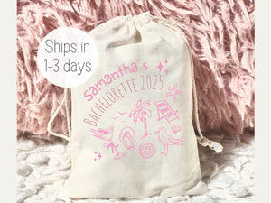 Personalized Bridal Party Hangover Kit Bag Custom Name Bachelorette Disco Pink Cocktail Bag Birthday Trip Girls Recovery Kit Survival Beach