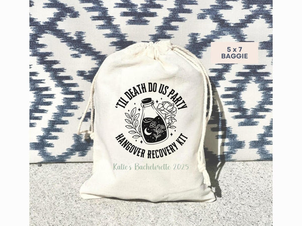 Till Death Do Us Part Party Hangover Kit Bag Custom Name Bachelorette Goth Birthday Trip Girls Recovery Survival Celestial Favor Gothic