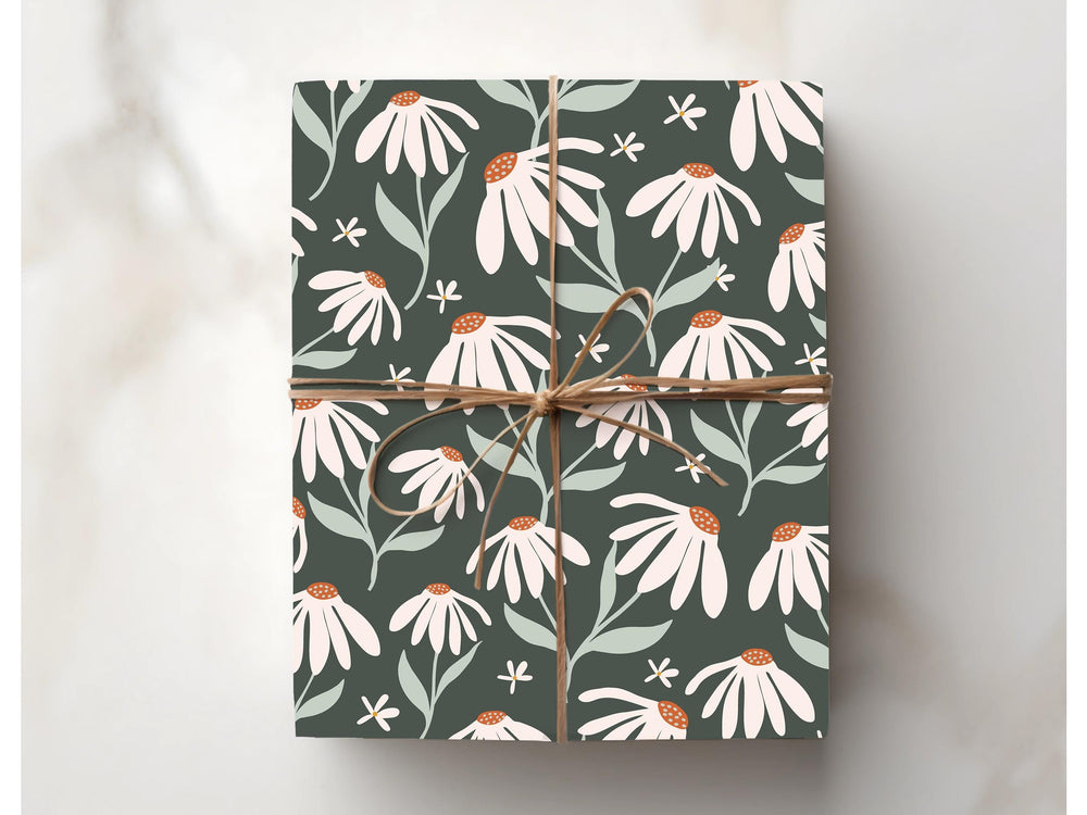 Dandelion Wrapping Paper Pattern Floral Gift Wrap Special Occasion Nature Inspired Package Birthday Wedding Forest Green Bridal Shower Baby