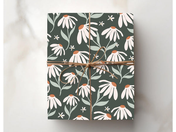 Dandelion Wrapping Paper Pattern Floral Gift Wrap Special Occasion Nature Inspired Package Birthday Wedding Forest Green Bridal Shower Baby