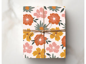 Wildflower Wrapping Paper Floral Pattern Gift Wrap Special Occasion Nature Inspired Packaging for Birthdays Wedding Retro Cute Girl Print