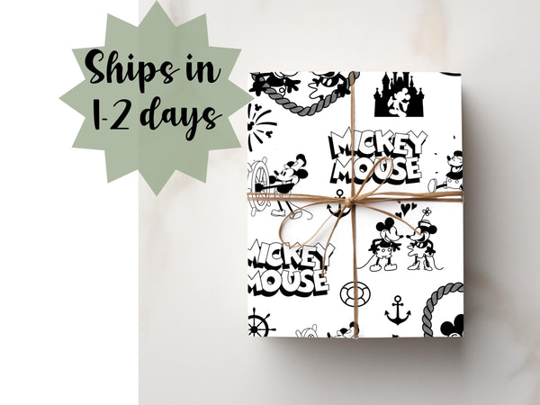 Vintage Steamboat Willie Classic Wrapping Paper Nostalgia Gift Wrap Baby Shower Present Covering Birthday Old School Mickey M Paper Disney