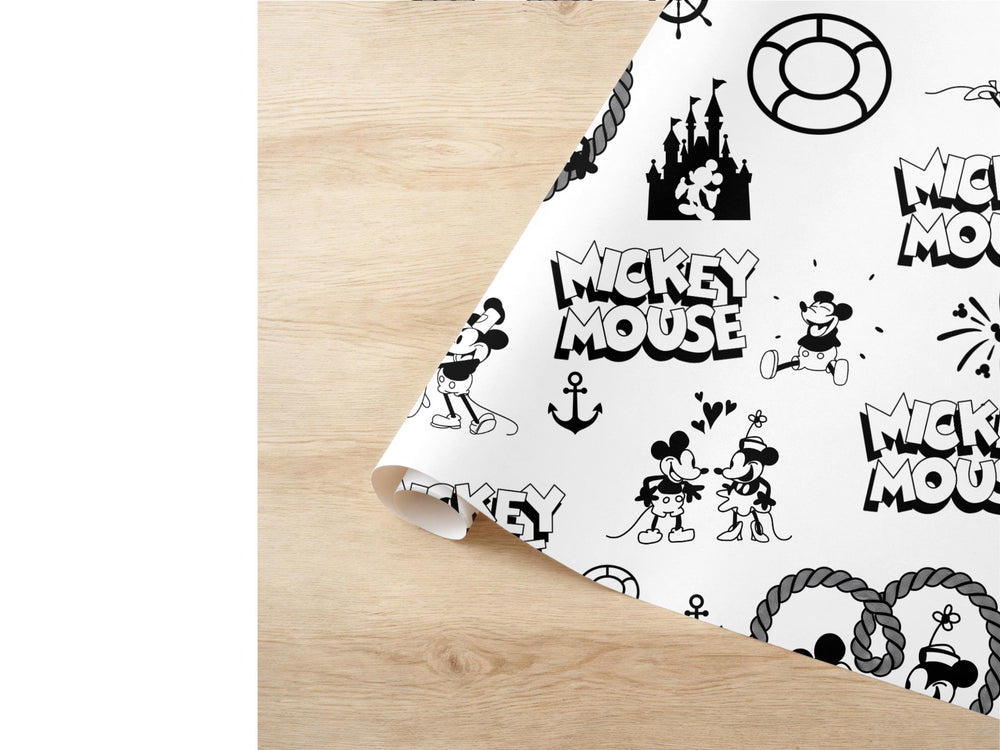 Vintage Steamboat Willie Classic Wrapping Paper Nostalgia Gift Wrap Baby Shower Present Covering Birthday Old School Mickey M Paper Disney