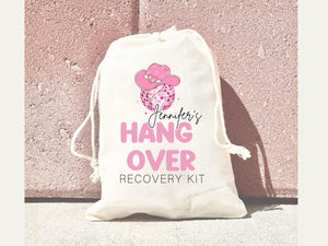 Personalized Bridal Party Hangover Kit Bag Custom Name Bachelorette Disco Pink Goodie Bag Birthday Trip Girls Recovery Kit Survival Cowgirl
