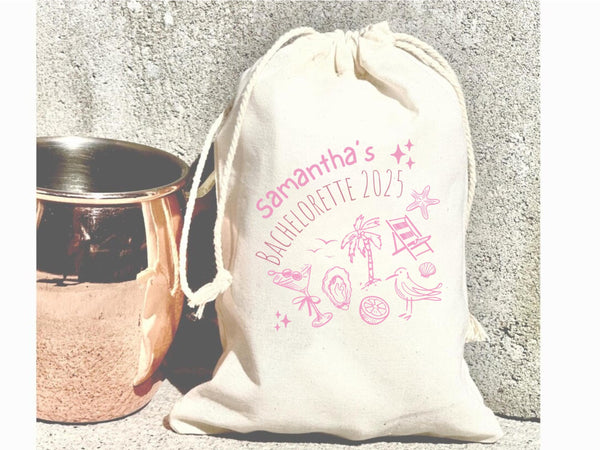 Personalized Bridal Party Hangover Kit Bag Custom Name Bachelorette Disco Pink Cocktail Bag Birthday Trip Girls Recovery Kit Survival Beach