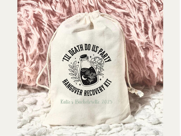 Till Death Do Us Part Party Hangover Kit Bag Custom Name Bachelorette Goth Birthday Trip Girls Recovery Survival Celestial Favor Gothic