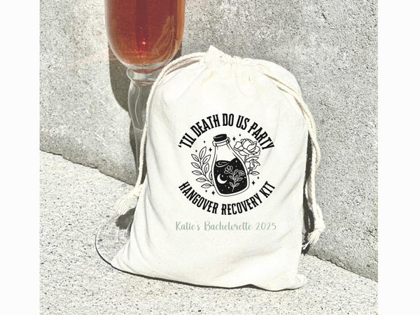 Till Death Do Us Part Party Hangover Kit Bag Custom Name Bachelorette Goth Birthday Trip Girls Recovery Survival Celestial Favor Gothic