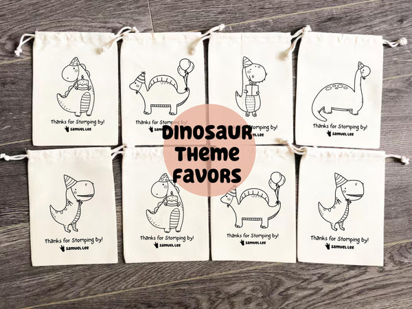 Custom Dinosaur Theme Party Favor Bag Stomping By Birthday Coloring Eco Friendly Drawstring Craft Kit for Kid Personalized Name Toddler