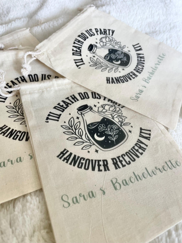Till Death Do Us Part Party Hangover Kit Bag Custom Name Bachelorette Goth Birthday Trip Girls Recovery Survival Celestial Favor Gothic