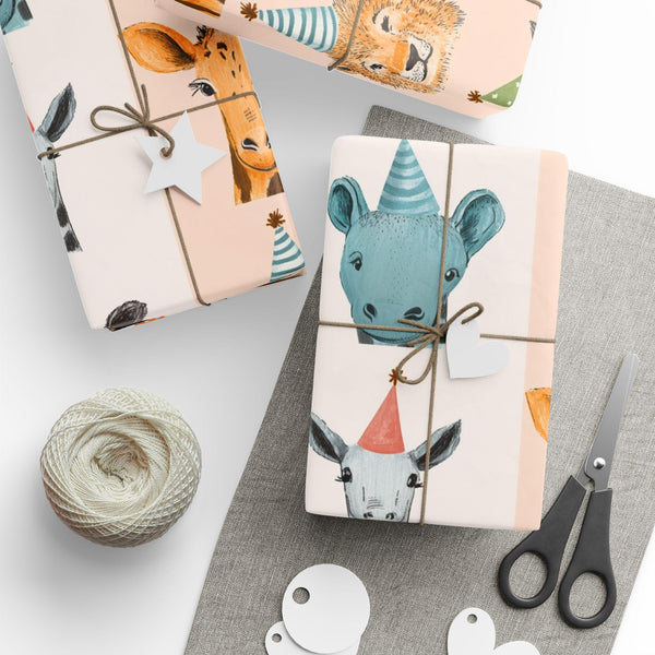 Safari Party Animal Wrapping Paper Cute Animal Funny Giraffe Bear Lion Tiger Watercolor Birthday Present Wrap Baby Shower