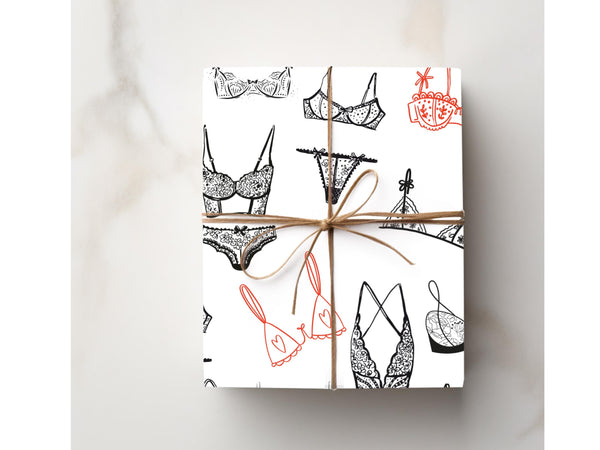 Lingerie Wrapping Paper Minimalist Wedding Day Bridal Shower Gift Wrap Anniversary Friend Paper Wrap Engagement Black and White