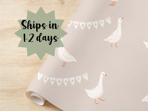 Oh Baby Boho Wrapping Paper Cute Duck Neutral Warm Tone Watercolor Birthday Present Wrap Baby Shower Whimsical New Baby Beige Tan