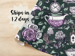 Alice in W Fairytale Wrapping Paper Mad Hatter Birthday Gift Queen of Heart White Rabbit Whimsical Rabbit Hole Clock Tea Party Dark Fantasy