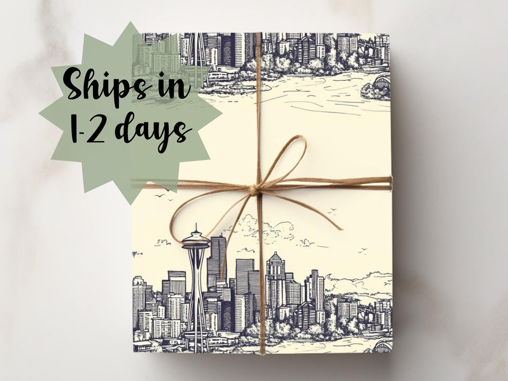 Seattle Gift Wrap Washington State Wrapping Paper Outline Moving to Washington Gift idea Pacific North West Skyline Drawing Landscape PNW