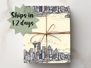 Seattle Gift Wrap Washington State Wrapping Paper Outline Moving to Washington Gift idea Pacific North West Skyline Drawing Landscape PNW