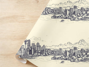 Seattle Gift Wrap Washington State Wrapping Paper Outline Moving to Washington Gift idea Pacific North West Skyline Drawing Landscape PNW