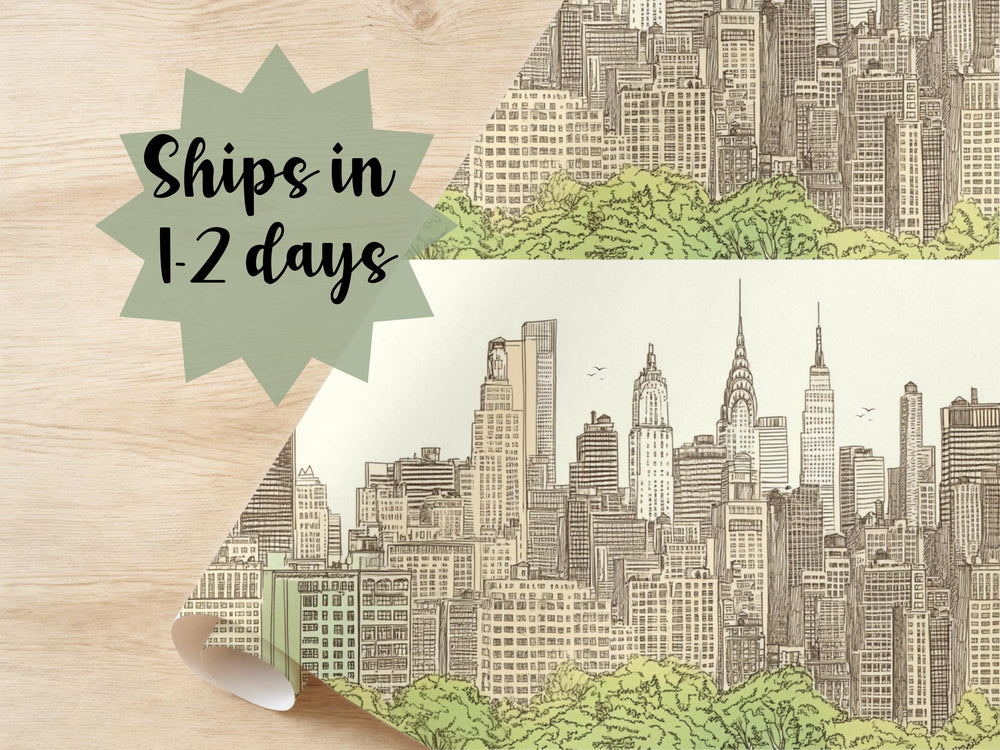 New York Wrapping Paper NYC Gift Wrap NY Drawing Outline Gift Move to NYC Wedding Skyline Gift Wrap Manhattan Paper Brooklyn