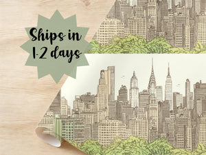 New York Wrapping Paper NYC Gift Wrap NY Drawing Outline Gift Move to NYC Wedding Skyline Gift Wrap Manhattan Paper Brooklyn