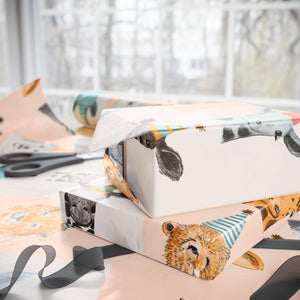 Safari Party Animal Wrapping Paper Cute Animal Funny Giraffe Bear Lion Tiger Watercolor Birthday Present Wrap Baby Shower