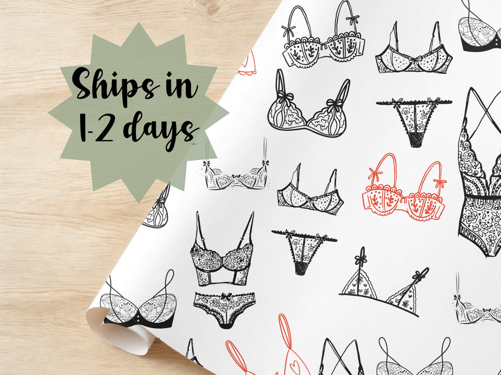 Lingerie Wrapping Paper Minimalist Wedding Day Bridal Shower Gift Wrap Anniversary Friend Paper Wrap Engagement Black and White