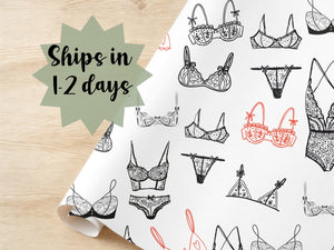 Lingerie Wrapping Paper Minimalist Wedding Day Bridal Shower Gift Wrap Anniversary Friend Paper Wrap Engagement Black and White