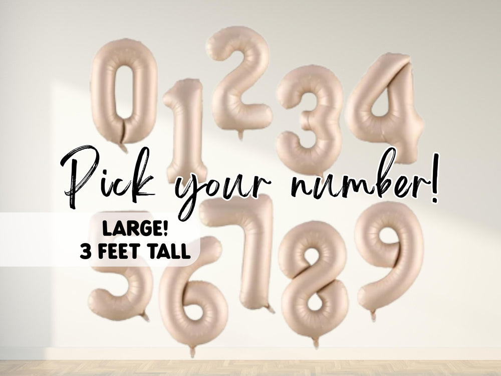 Beige Large Number Balloon Cream Birthday Tan Balloons Jumbo Boho Bday Mylar Minimalist Party Decor Anniversary 30"Photoshoot Prop Milestone