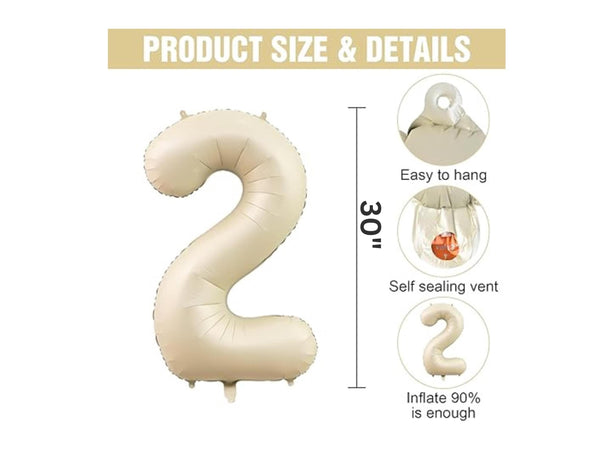 Beige Large 8 Year Old Balloon Birthday Tan Balloons Jumbo Boho Bday Mylar Minimalist Decor 30" Photoshoot Prop Cream Any Number Balloon