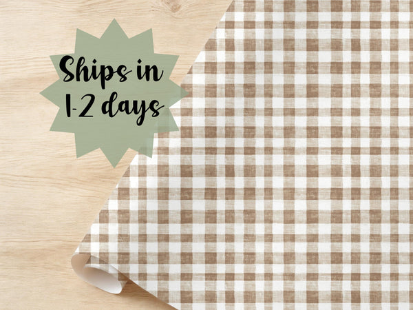 Gingham Wrapping Paper Baby Shower Gift Wrap Paper Soft Brown Boho Beige Bridal Shower Birthday Party Vintage Fall Wrapping Paper