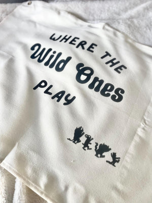 Where the Wild Ones Play Fabric Canvas Wall Hanging Sign Eco Friendly Banner Boho Decor Nursery Flag Heirloom Baby Shower Children Bedroom