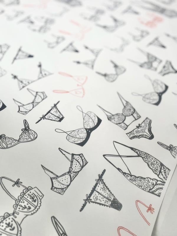 Lingerie Wrapping Paper Minimalist Wedding Day Bridal Shower Gift Wrap Anniversary Friend Paper Wrap Engagement Black and White