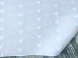 Personalized Girl Name Wrapping Paper Baby Shower Gift Wrap New Baby Wrapping Birthday Custom Name Dusty Pink Heart Minimalist Elegant Paper
