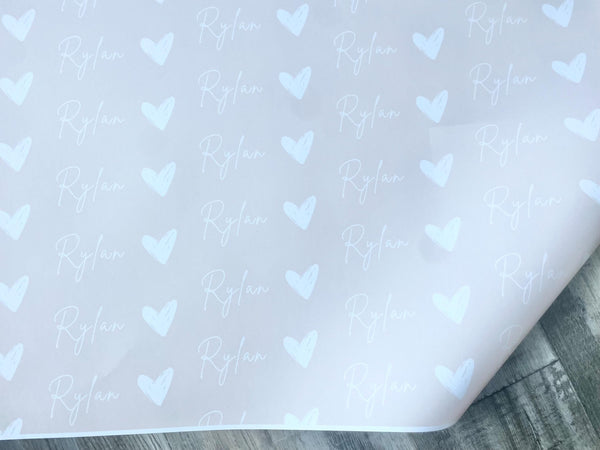 Personalized Girl Name Wrapping Paper Baby Shower Gift Wrap New Baby Wrapping Birthday Custom Name Dusty Pink Heart Minimalist Elegant Paper