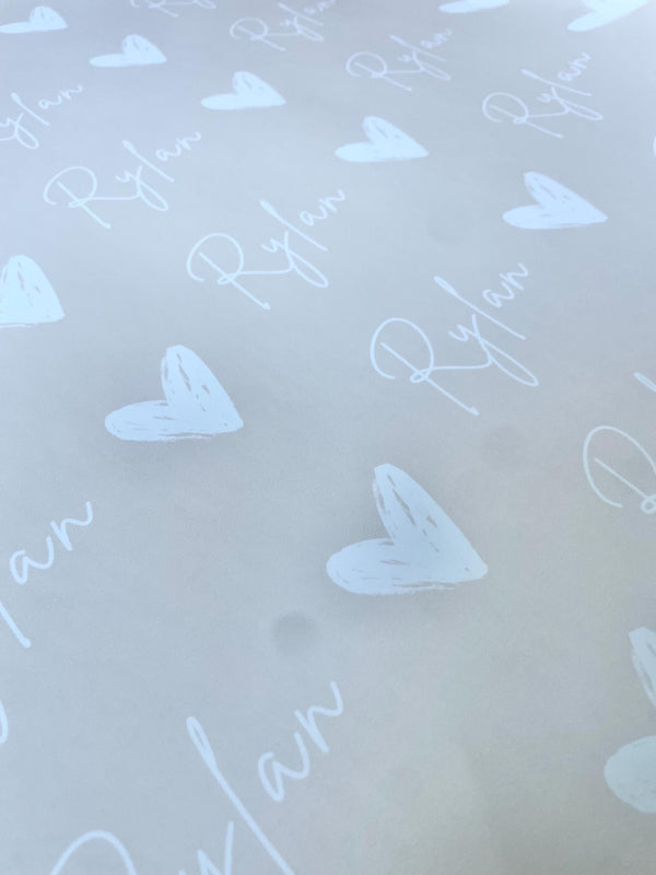 Personalized Girl Name Wrapping Paper Baby Shower Gift Wrap New Baby Wrapping Birthday Custom Name Dusty Pink Heart Minimalist Elegant Paper
