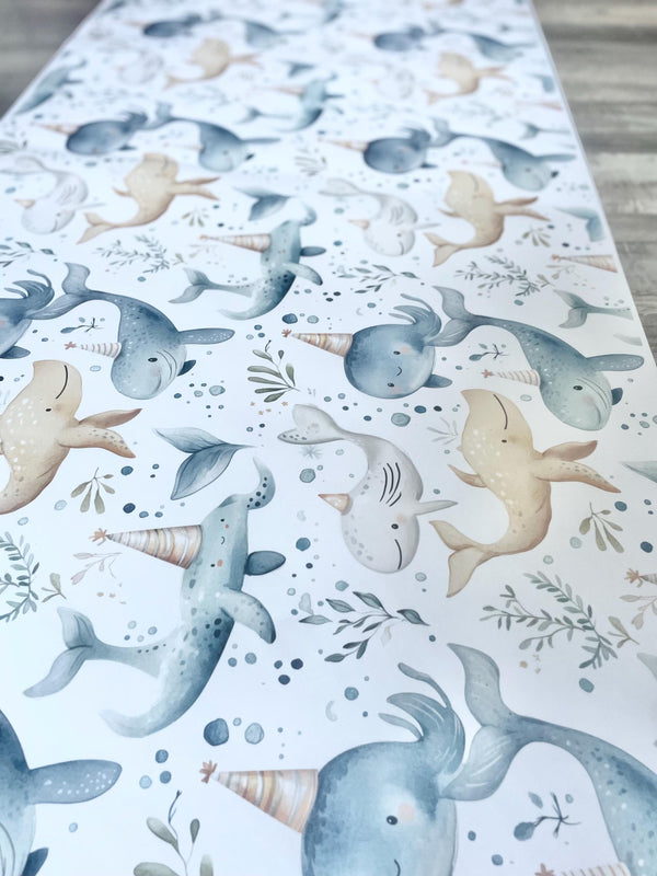 Sea Animal Wrapping Paper Cute Animal  Party Hat Funny Whale Dolphin Whimsical Watercolor Toddler Birthday Present Wrap Baby Shower