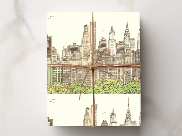 New York Wrapping Paper NYC Gift Wrap NY Drawing Outline Gift Move to NYC Wedding Skyline Gift Wrap Manhattan Paper Brooklyn