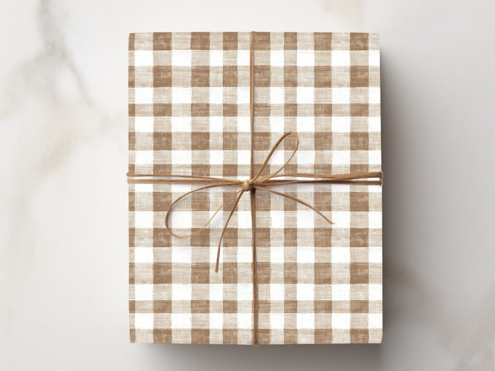 Gingham Wrapping Paper Baby Shower Gift Wrap Paper Soft Brown Boho Beige Bridal Shower Birthday Party Vintage Fall Wrapping Paper