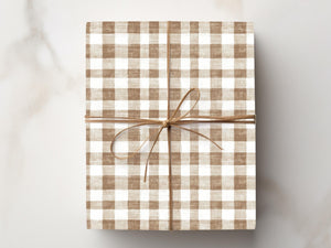 Gingham Wrapping Paper Baby Shower Gift Wrap Paper Soft Brown Boho Beige Bridal Shower Birthday Party Vintage Fall Wrapping Paper