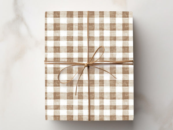 Gingham Wrapping Paper Baby Shower Gift Wrap Paper Soft Brown Boho Beige Bridal Shower Birthday Party Vintage Fall Wrapping Paper